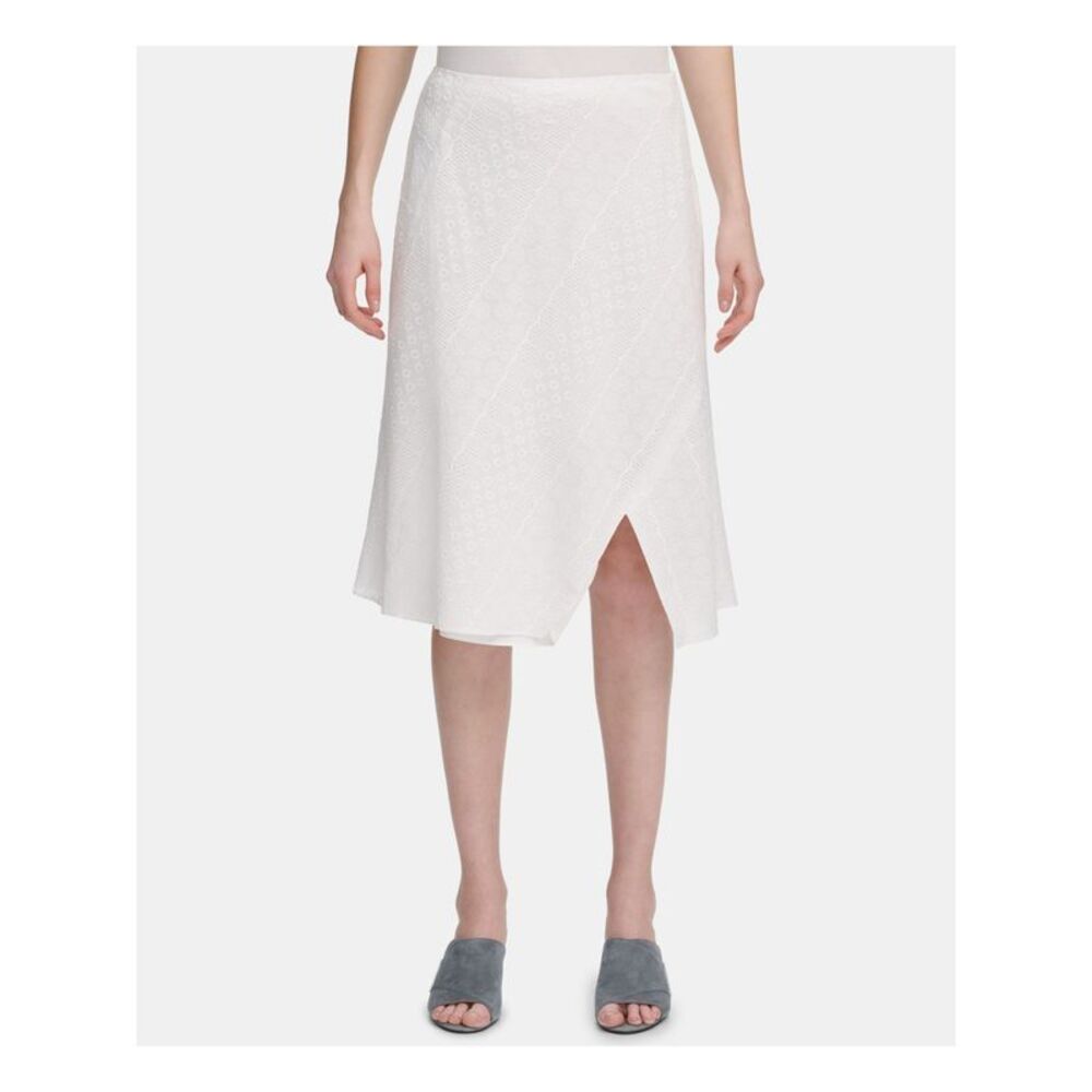 NWT CALVIN KLEIN Womens White Split Hem Below The Knee A-Line Skirt Size: 6